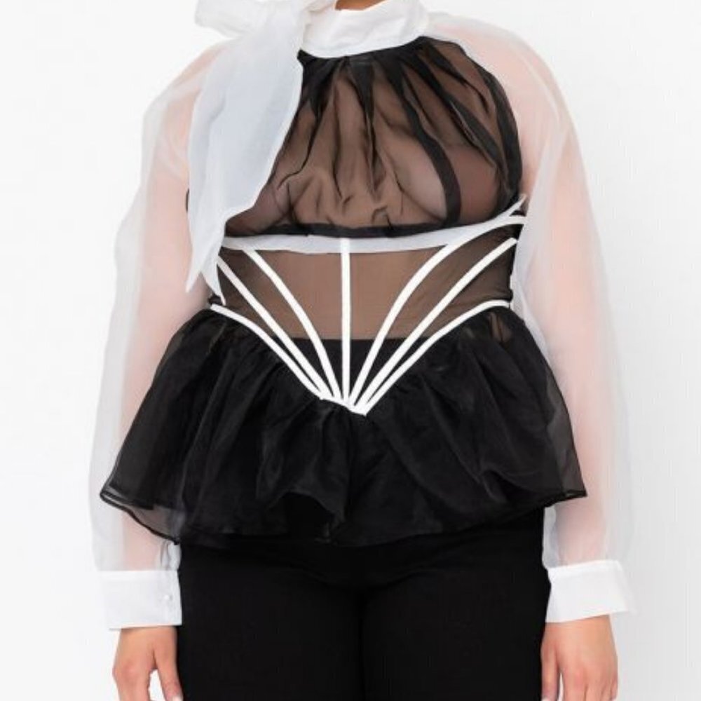 PLUS BLACK TIE PEPLUM BLOUSE ( BRAND NEW !!!! )